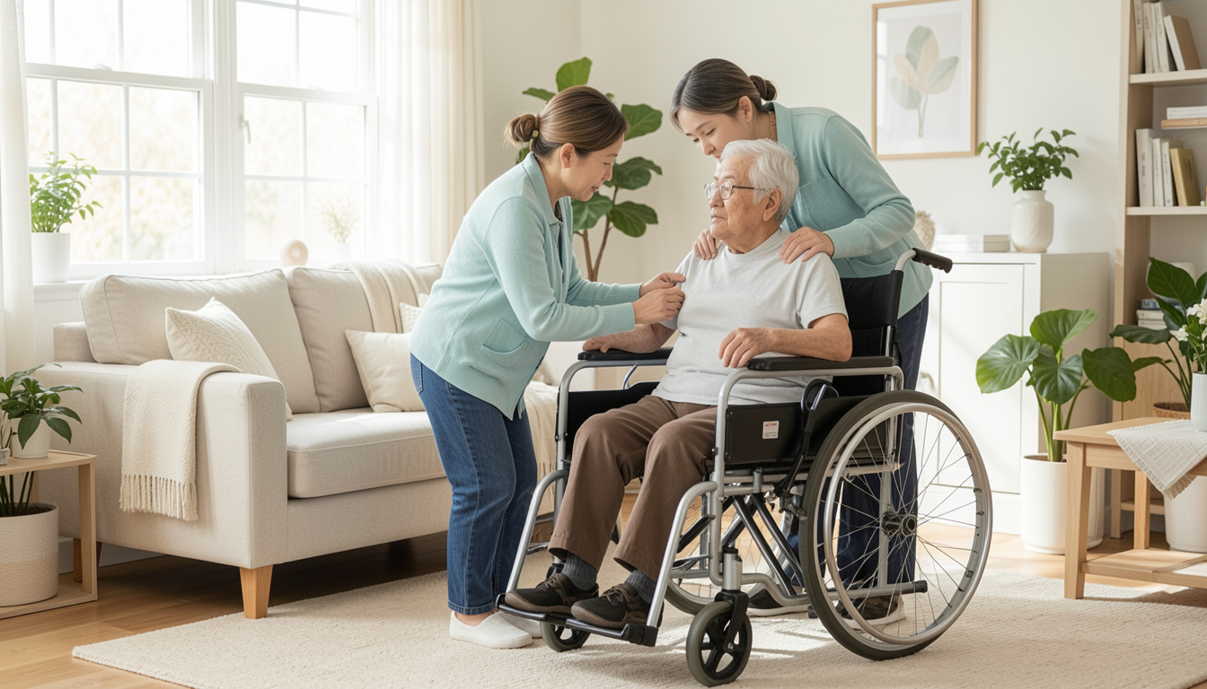 Caregiver supporting a resident with daily activities